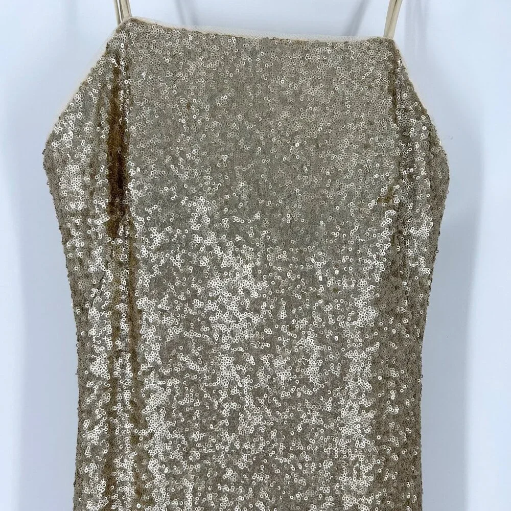 NWT Theia Bridesmaids Gigi Matte Gold Sequins Gown